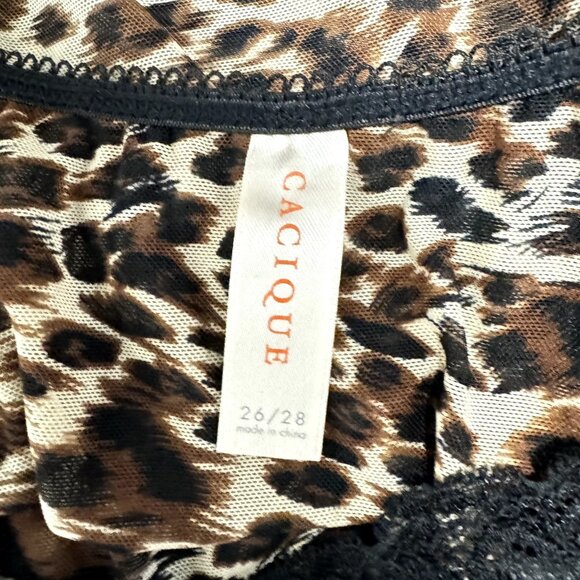 Cacique Tank Top 26 / 28 Sleepwear Lingerie Shirt Mesh Lace Leopard Brown Black - Picture 6 of 8